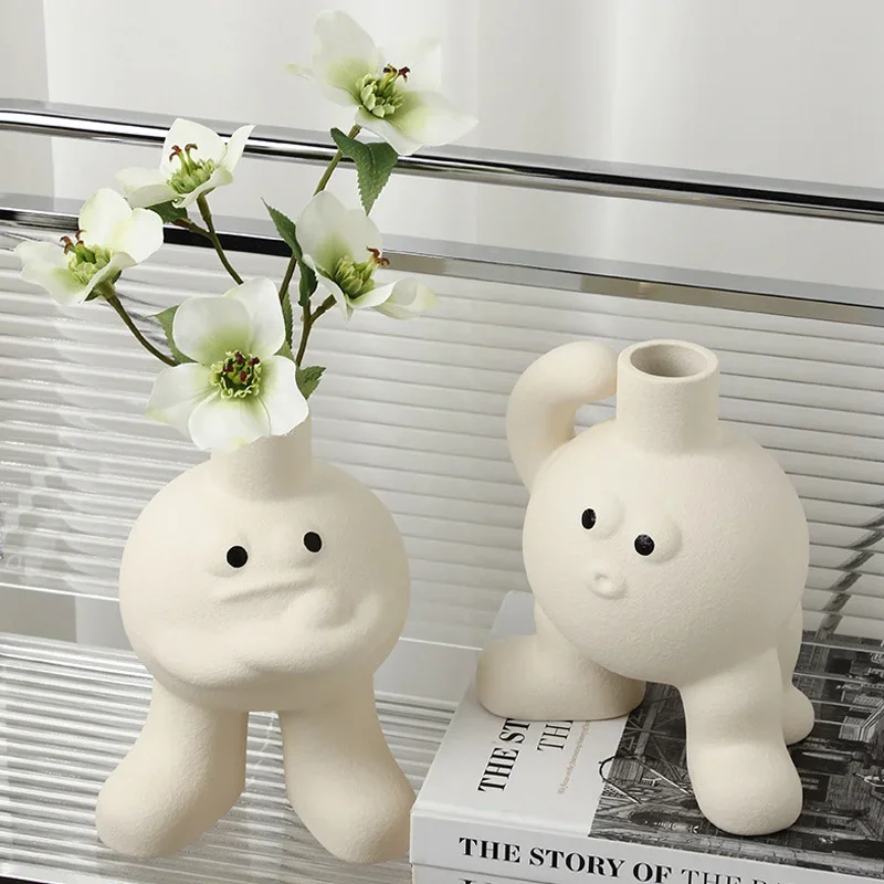 Cream-Colored “Big Foot” Ceramic Vase—Instagram-Worthy Home Decor,Table Top,Living Room,TV Cabinet Ornament,Flower Vase