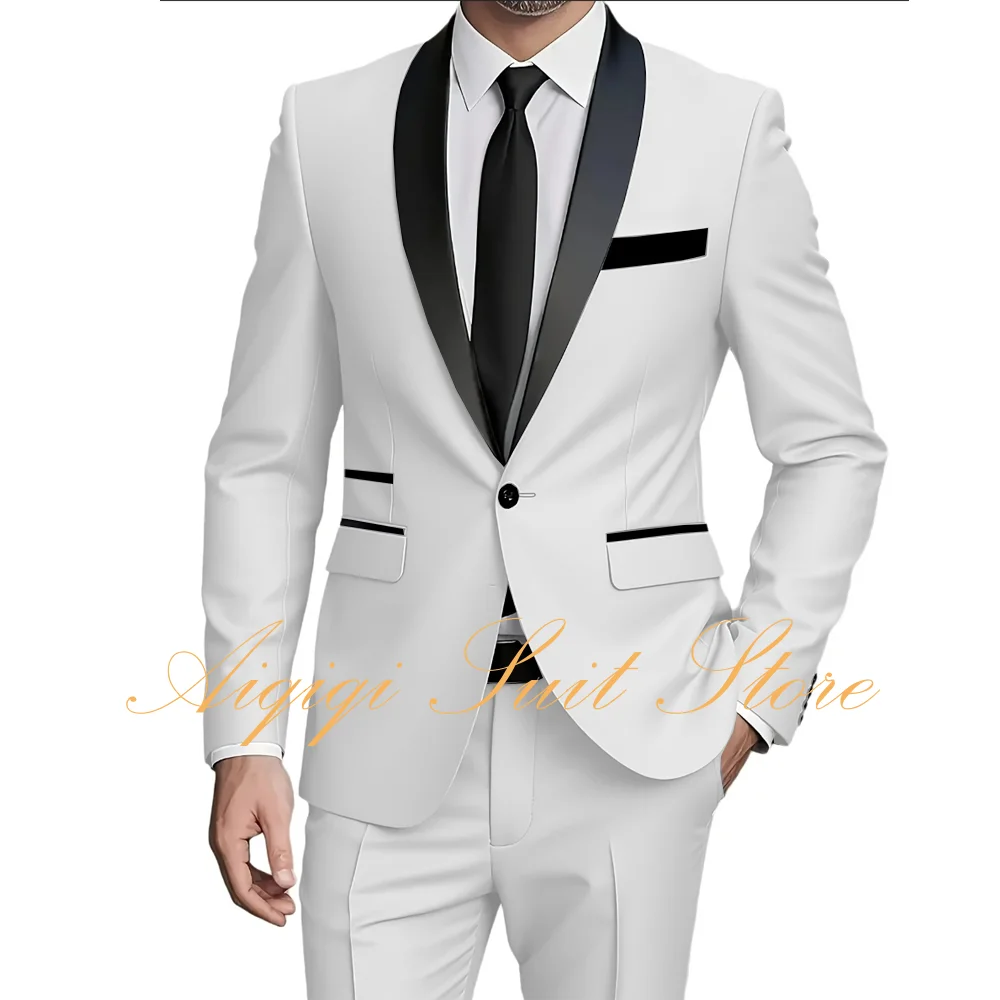

Fashion Men Suit 2 Pieces Set Jacket Pants Suit Set Elegant Wedding Groom Tuxedo Classic Men's Suits