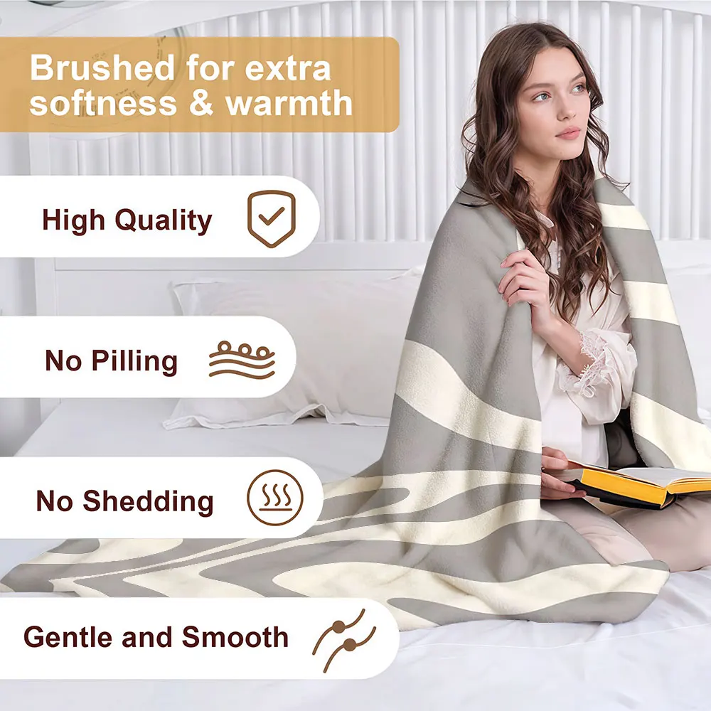 Gray Abstract Wave Soft Warm Flannel Blanket Lightweight Cozy Christmas Halloween Home Decor Room