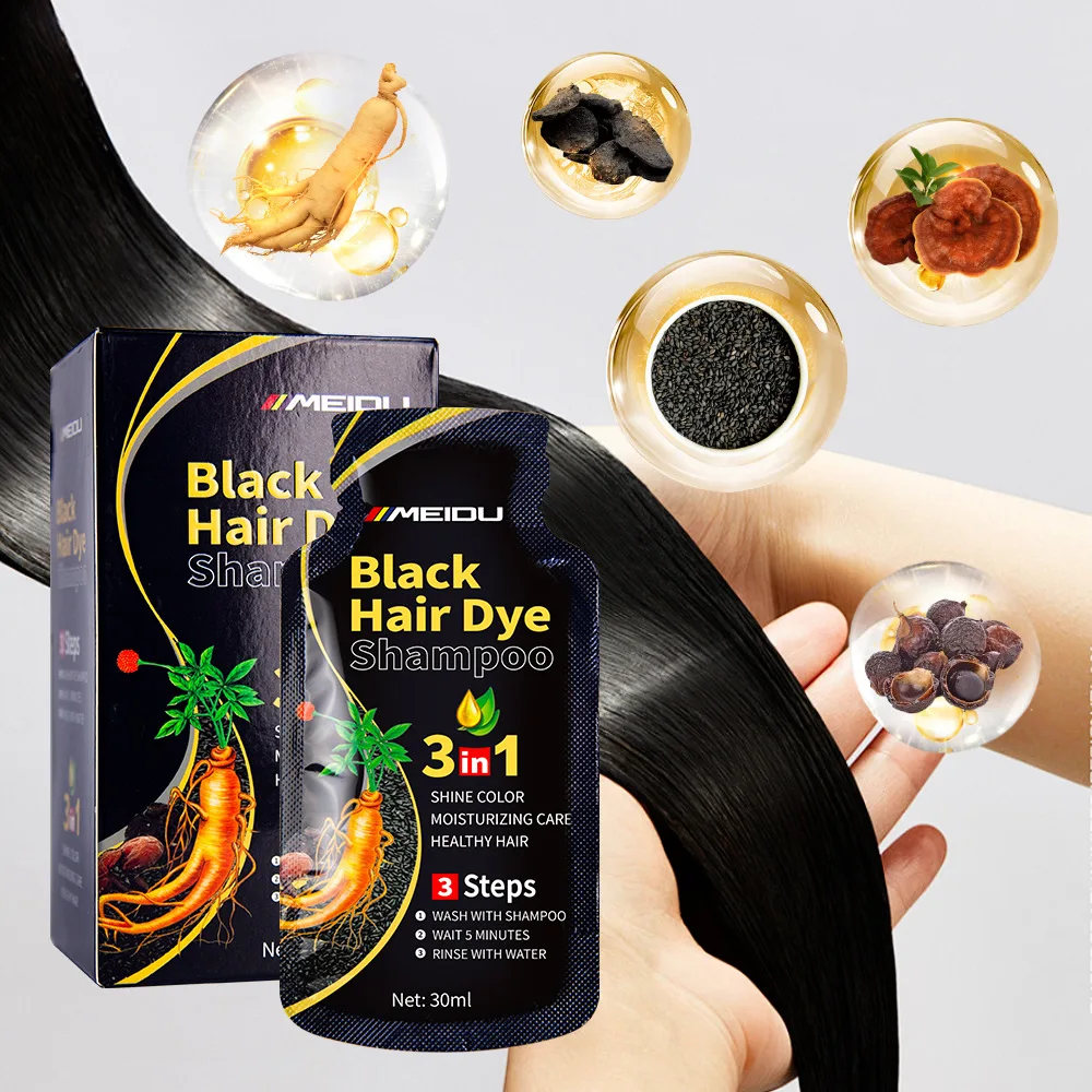 Champú colorante instantáneo 3 en 1 para hombres y mujeres, tinte para el cabello Natural de Color negro, marrón a base de hierbas, púrpura, champú para teñir el cabello