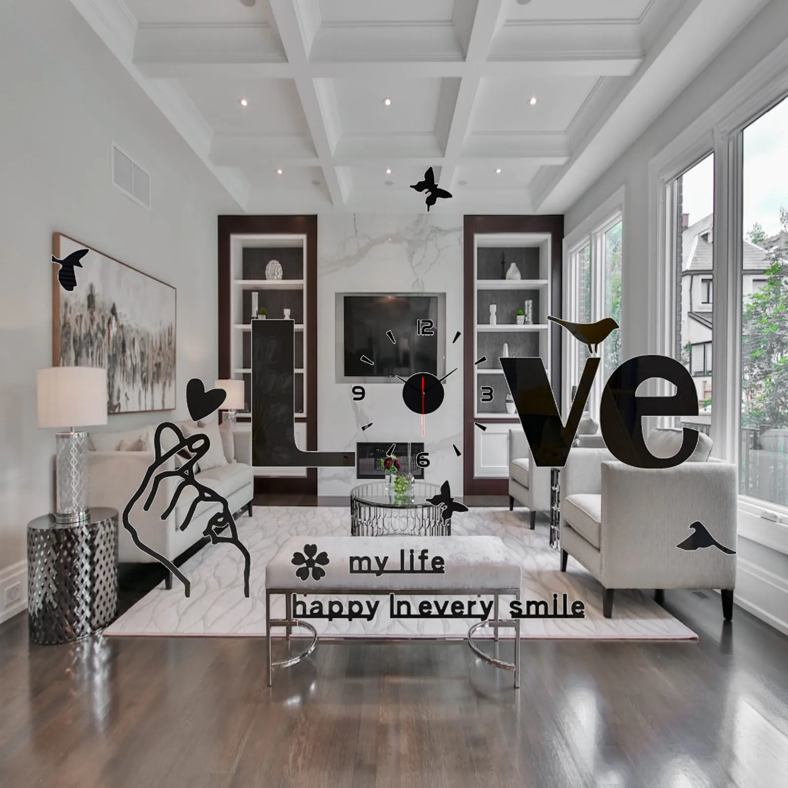 Acrylic Love Decor DIY Wall Clock Decoration Frameless for Bedroom Sturdy
