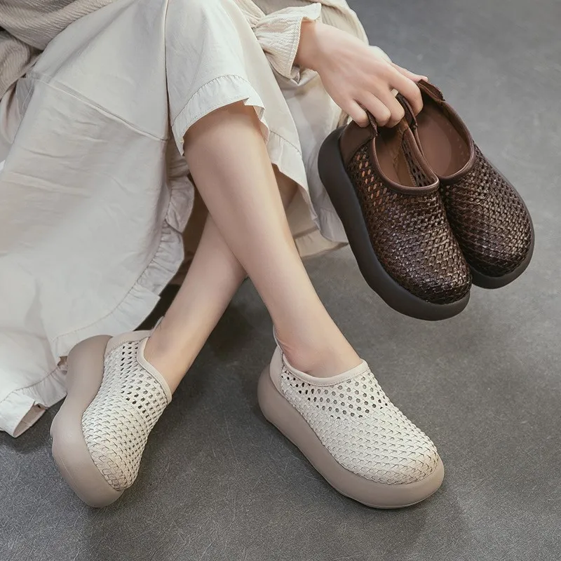 

GKTINOO 2026 Новые летние женские сандалии на платформе из натуральной кожи с перфорацией, дышащие, на толстой подошве, в стиле ретро