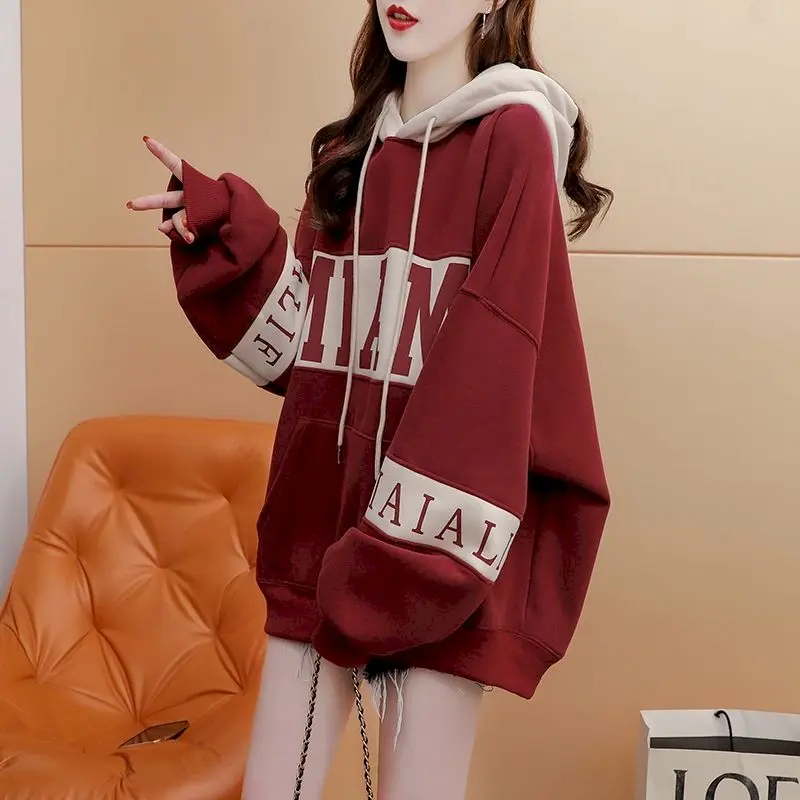 

Plush Thicken Hoodies Women Autumn Winter Trendy Hooded Coats Fashion Design Y2k Hoodie Letter Printing Loose Oversized Jackets