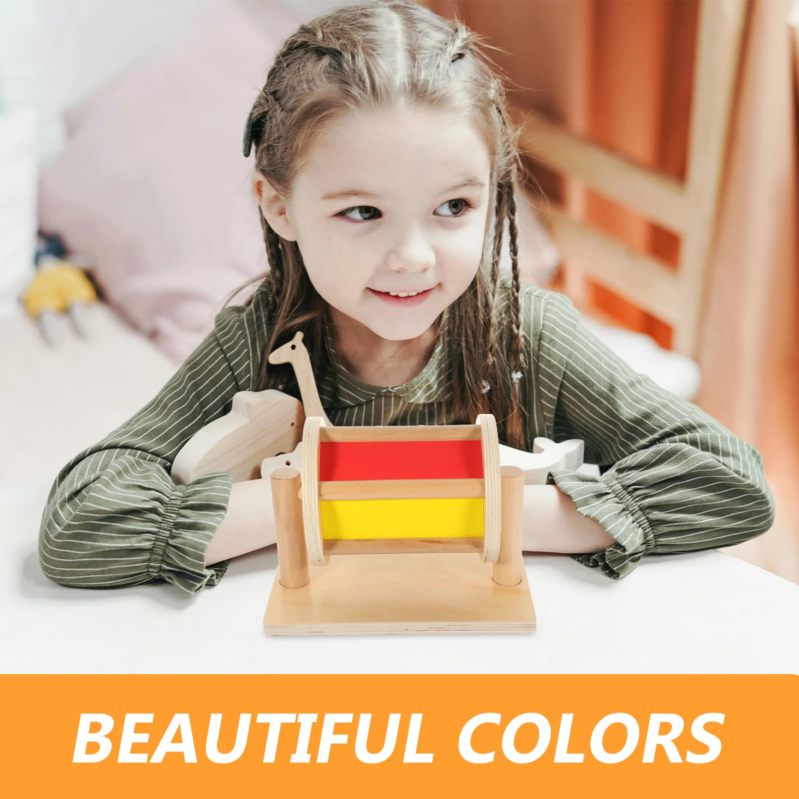 Tambor têxtil educacional infantil de madeira, brinquedo de reconhecimento de tamanho de cor, aprendizagem sensorial, ferramenta de desenvolvimento cognitivo