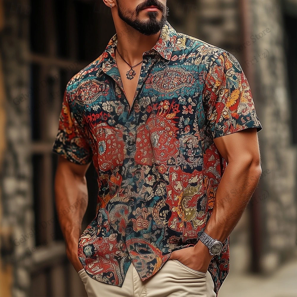 Fashion Men Summer Hawaiian Shirt Floral Indian Boho 3d Print Shirt Short Sleeve Button-Up Beach Shirt Women Blouse Men Clothing - view 6