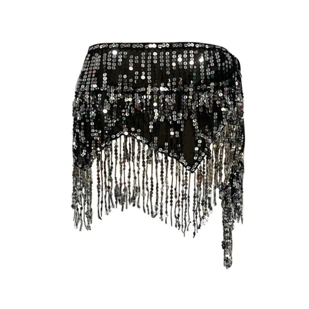 Shiny Sequins Belly Dance Hip Scarf Tassel 4 Colors Dance Skirt Waist Belts Indian Style Elegant Belly Dance Belt Dance Costumes