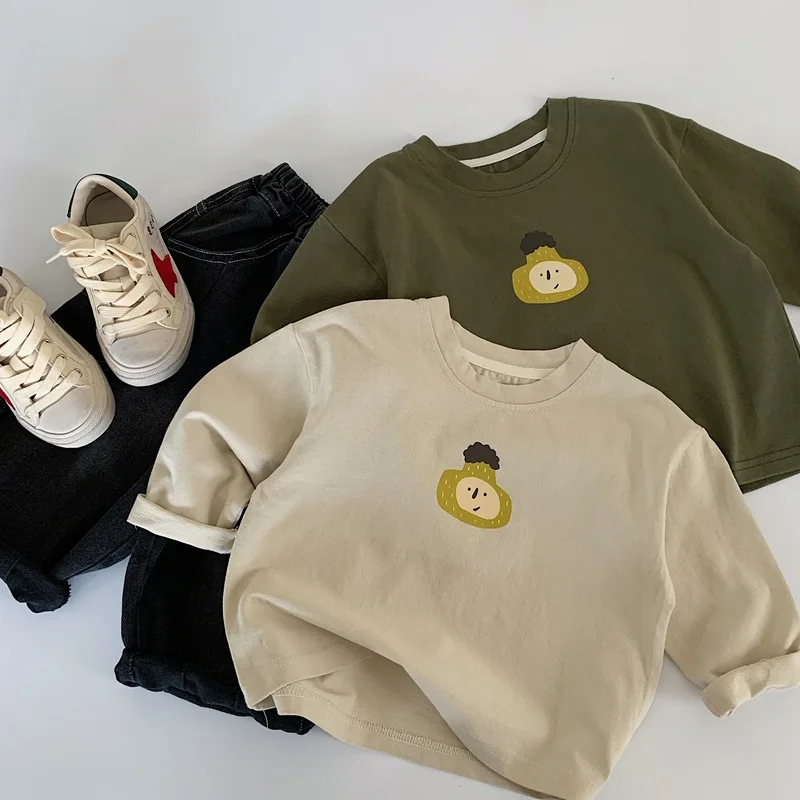 Cartoon T-shirt Cotton Long-sleeve Base Shirt Boys Children Grils Spring Autumn Korean Loose Casual Boys Grils Children