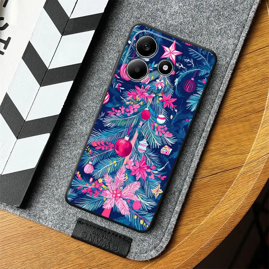Schwarze weiche Handyhülle für Xiaomi Redmi Note 7 8 13 14 Pro Plus 9 10 11 12 Pro 11s 12s 10S 9S Weihnachtsbaum Rosa