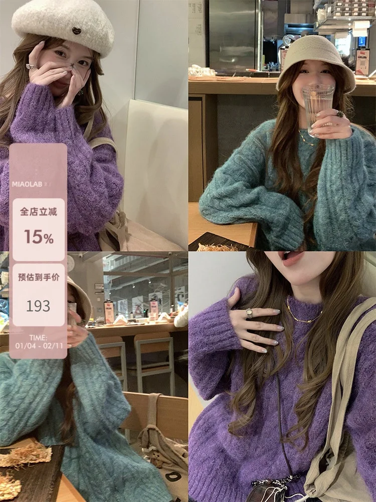 

Женский свободный свитер Miaolab с круглым вырезом, вельветовый, вязаный, с узором косы, комфортный, теплый, с длинными рукавами, осенне-зимний, модный, незаменимый