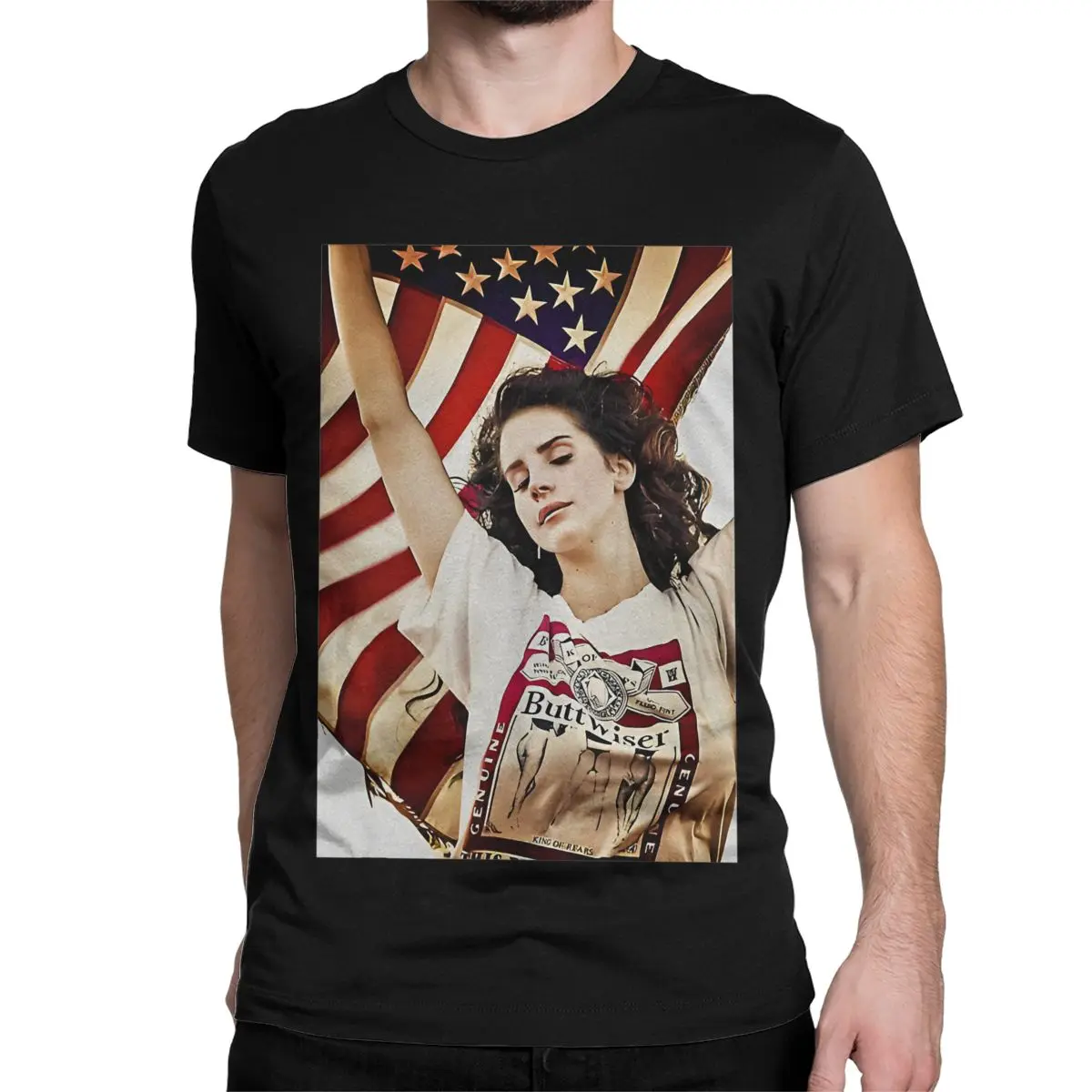 Lana Del Rey With Flag Fluttering Men Women T Shirts Hip Hop Music Album Tee Shirt Short Sleeve T-Shirts 100% Cotton Clothes