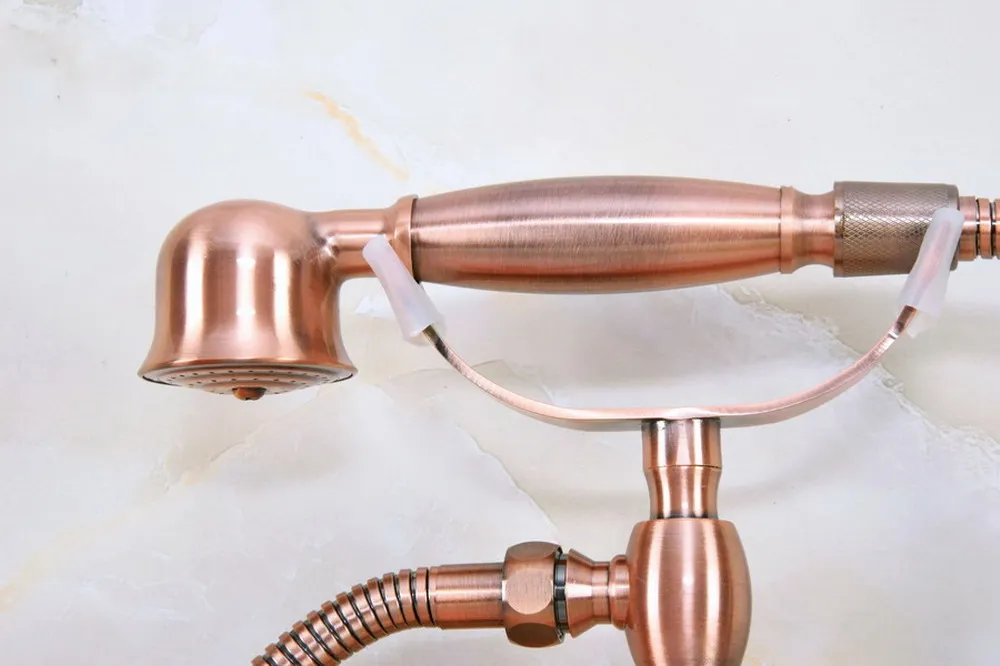 Antique Red Copper Wall Mount Dual Ceramic Handles Bathtub Faucet Telephone Style Tub Shower Mixer Taps