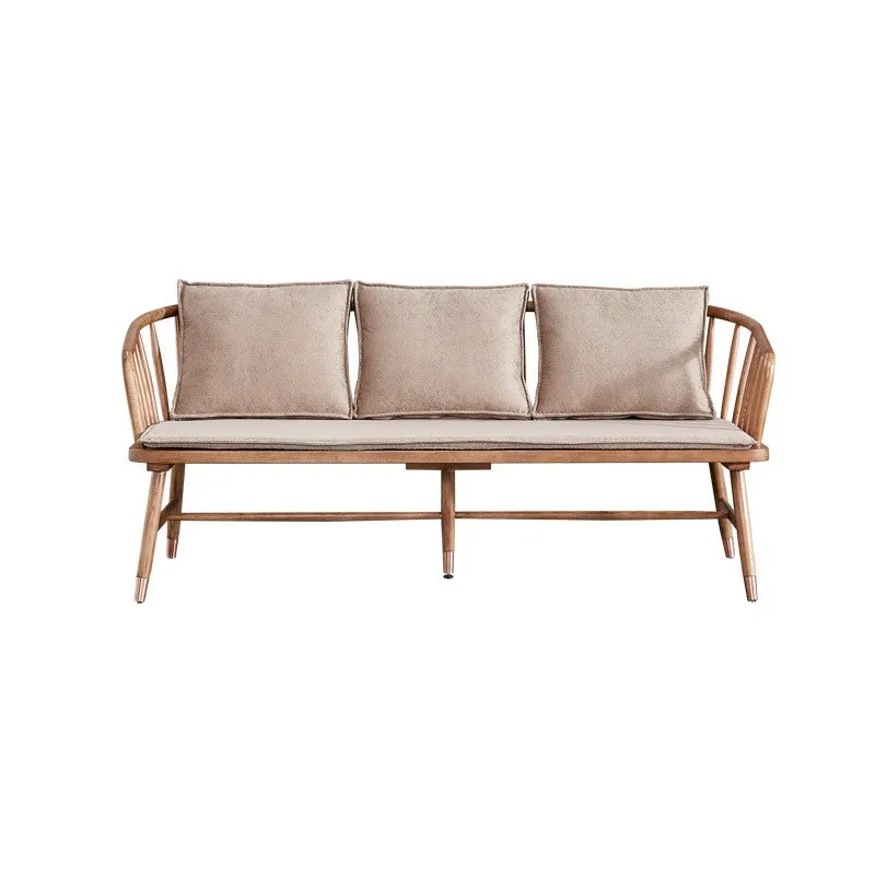 

ood sofa modern simple three-person living room wooden winter and summer dual-purpose ash wood sofa