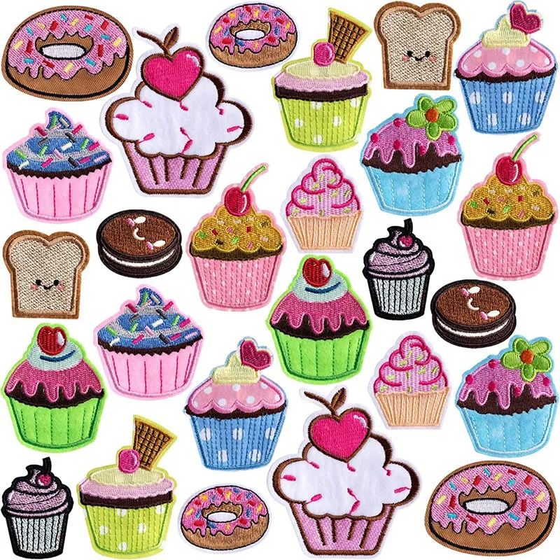 26Pcs Cupcake Embroidered Patches Iron On Patches For Kids Clothing Jackets Bags DIY Patches Sewing Craft Decoration