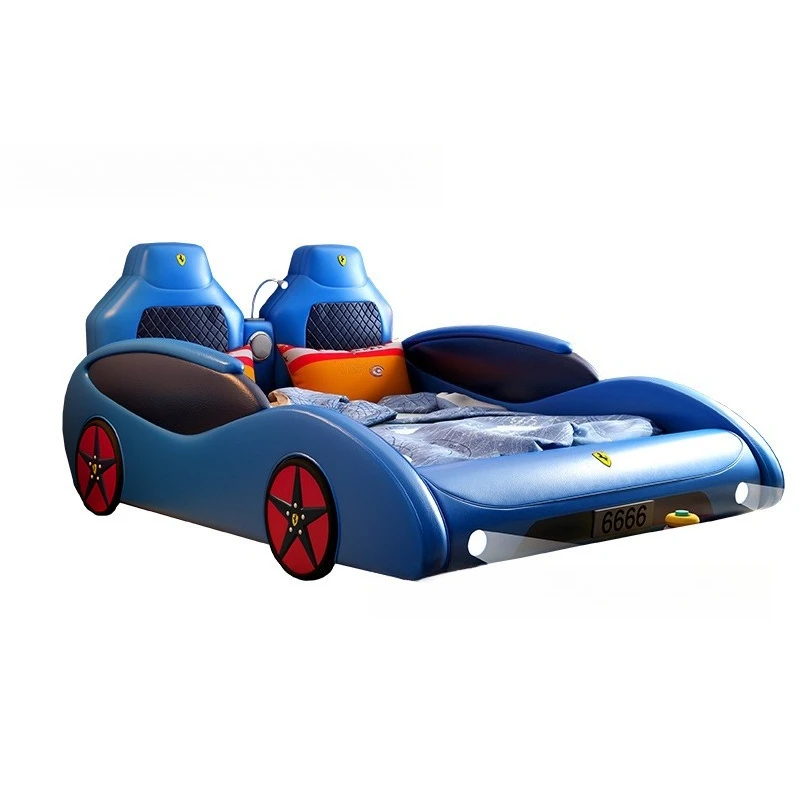 

Sports car bed, children's single bed, boy with guardrail, children's leather bed 1.5 meters