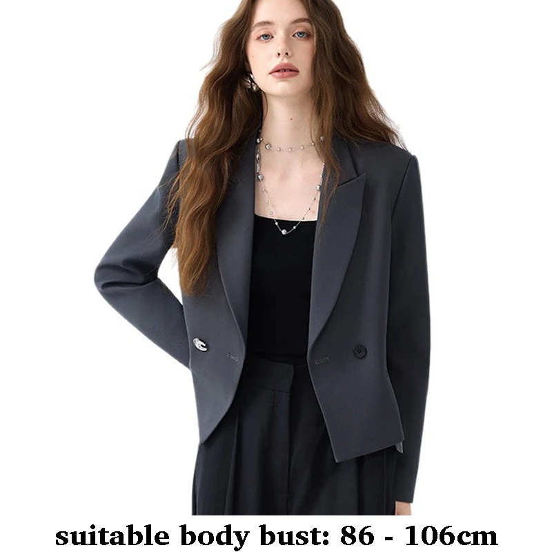 

Высококачественный короткий пиджак для женщин, двубортный пиджак с зубчатым воротником, осень-зима 2024, офисная одежда, черный, серый, бежевый