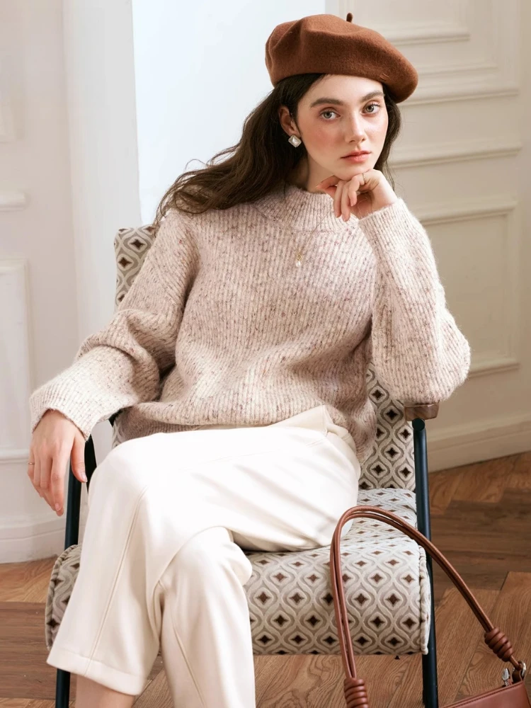 

OLrain женский вязаный пуловер с длинными рукавами, осень 2022, свитер с полуводолазкой во французском стиле, простой ленивый повседневный джемпер O56DZ86531