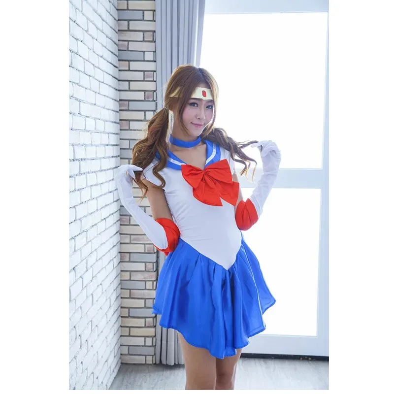 

Anime Sailor Cosplay Costume Moon Tsukino Usagi Uniform Dress Outfits Cosplay Yellow Wig Halloween Carnival Party Women Set