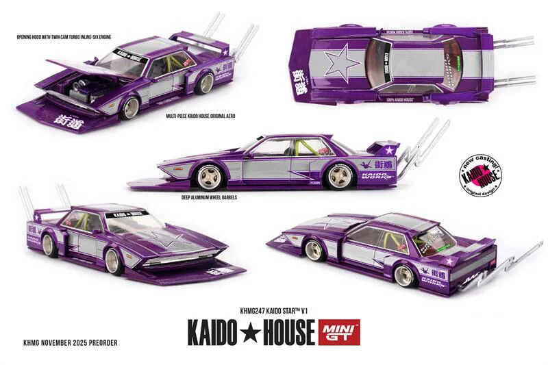 (الطلب المسبق) نموذج سيارة Kaido House x MINI GT 1:64 Kaido Star V1 باللون الأرجواني الفاتح لجامع Diecast