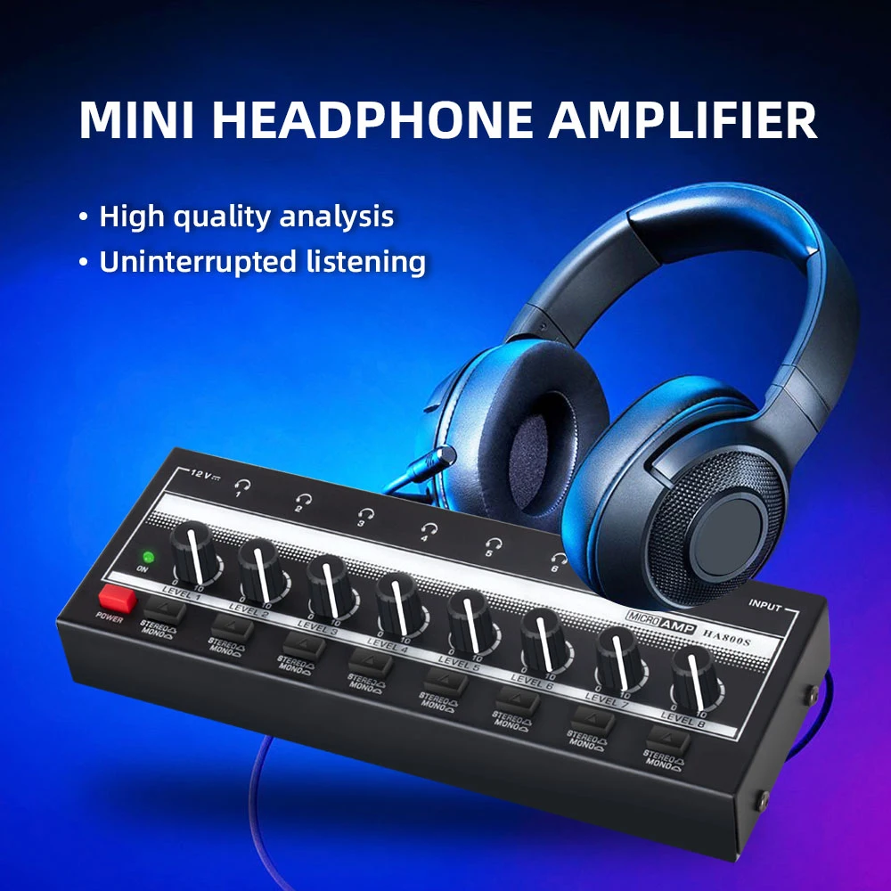 HA800S Ultra-Compact Audio Mini Amplifier Stereo/Mono Switching With Power Upgraded Low-noise Headphone Amplifier 8 Channel