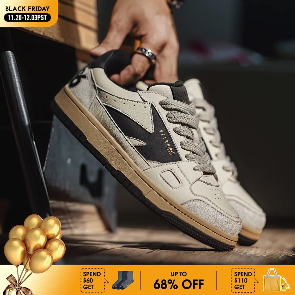 

Maden Retro Color Block Skate Shoes Chunky Platform Soft Sole Lace-Up Round Toe Board Shoes Street Trendy Men's Casual Sneakers