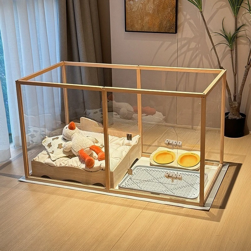 

Fence Solid wood dog cage Mushroom anti-card fence Indoor fully transparent pet dog fence Small dog seamless