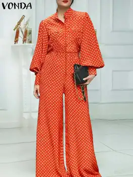 ชุดจั๊มสูทผู้หญิง5XL ลายจุดเล็กๆแขนยาวลำลองชุดหมีขาสั้นลายจุด2024สำหรับฤดูใบไม้ร่วง