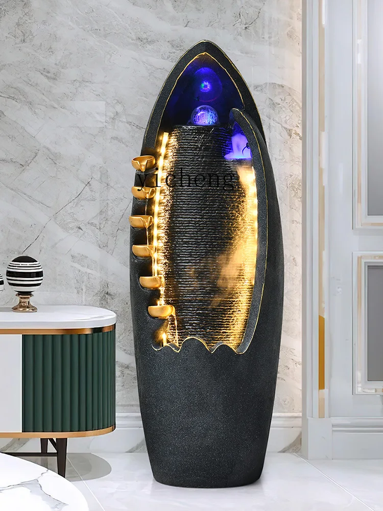 ZK Light Luxury Fengshui Ball Water Fountain Landscape Lucky Egg Floor Ornaments Circulating Water Living Room