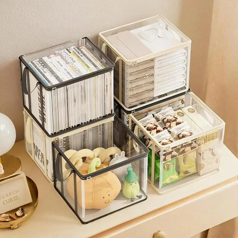 Clear Transparent Storage Box With Dustproof Lid And Portable Handles For Organizing Books Magazines Home Office Study
