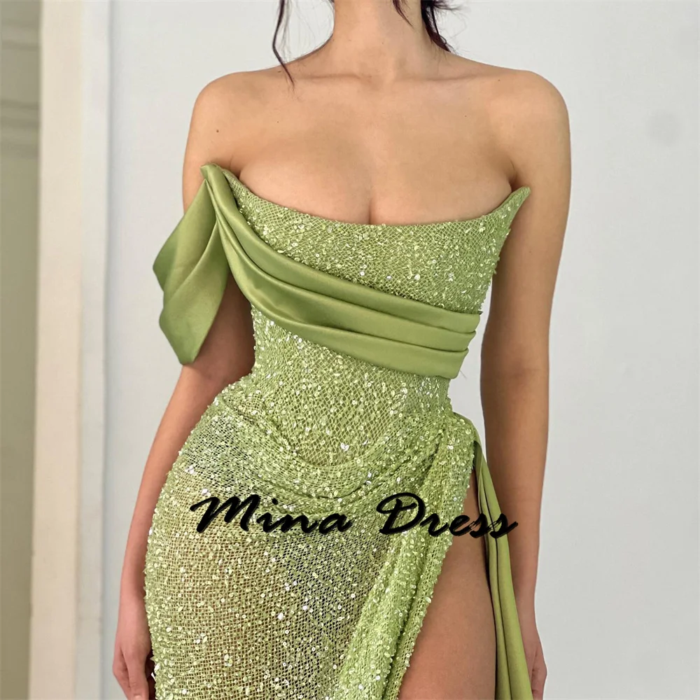 Mina Customized Backless Ball Gowns Sleeveless Royal Engagement Dress Es Sequins Slit Strapless Luxury Evening Dresses 2024 Prom