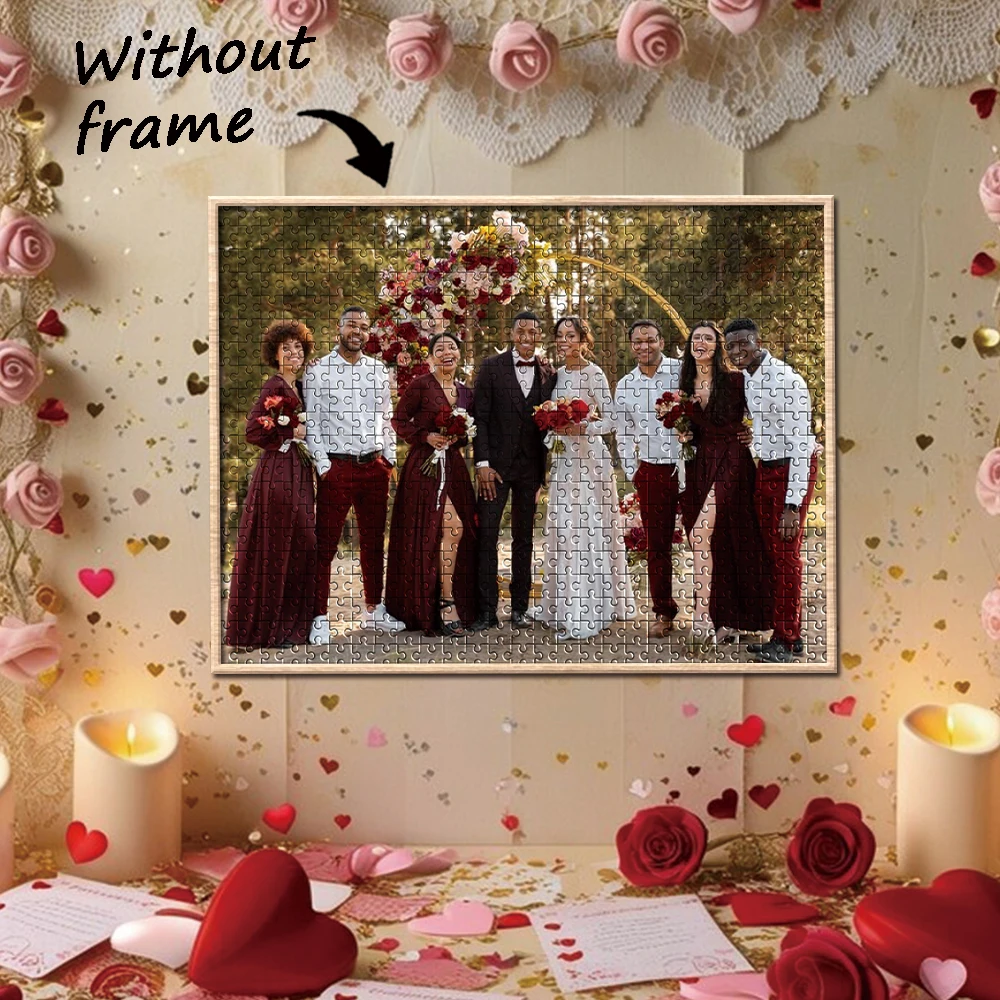 Personalized Wooden puzzle pieces that can upload photos on their own Couples, family creative gifts, souvenir puzzles view 2