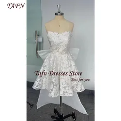 TAFN Real Photos Strapless A-line Short Wedding Dresses Luxury Lace Big Bow Bridal Gown vestidos de novia Customized