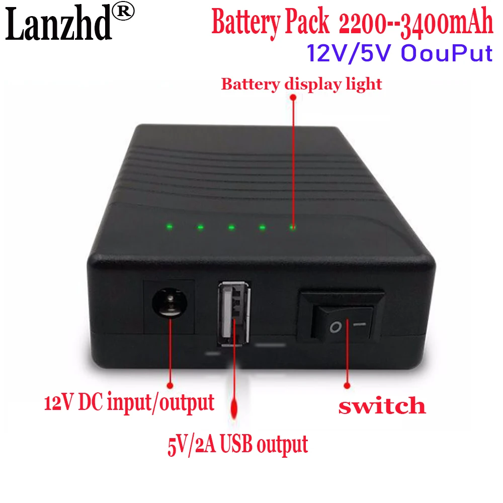 Lanzhd NEW 5V 12v 18650 3400mAh Lithium Li ion Battery pack 3S1P DC 12V and USB 5V Mobile power With 5521 cable and charger