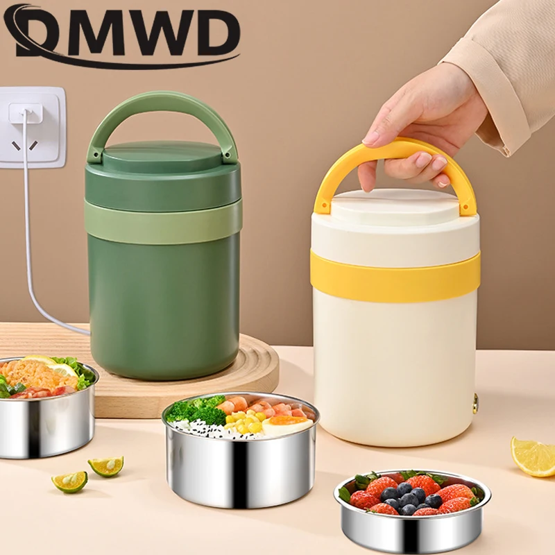 

USB Electric Heated Lunch Box Stainless Steel Liner Car Home Portable Food Heating Container Insulation Bento Boxes Dinnerware