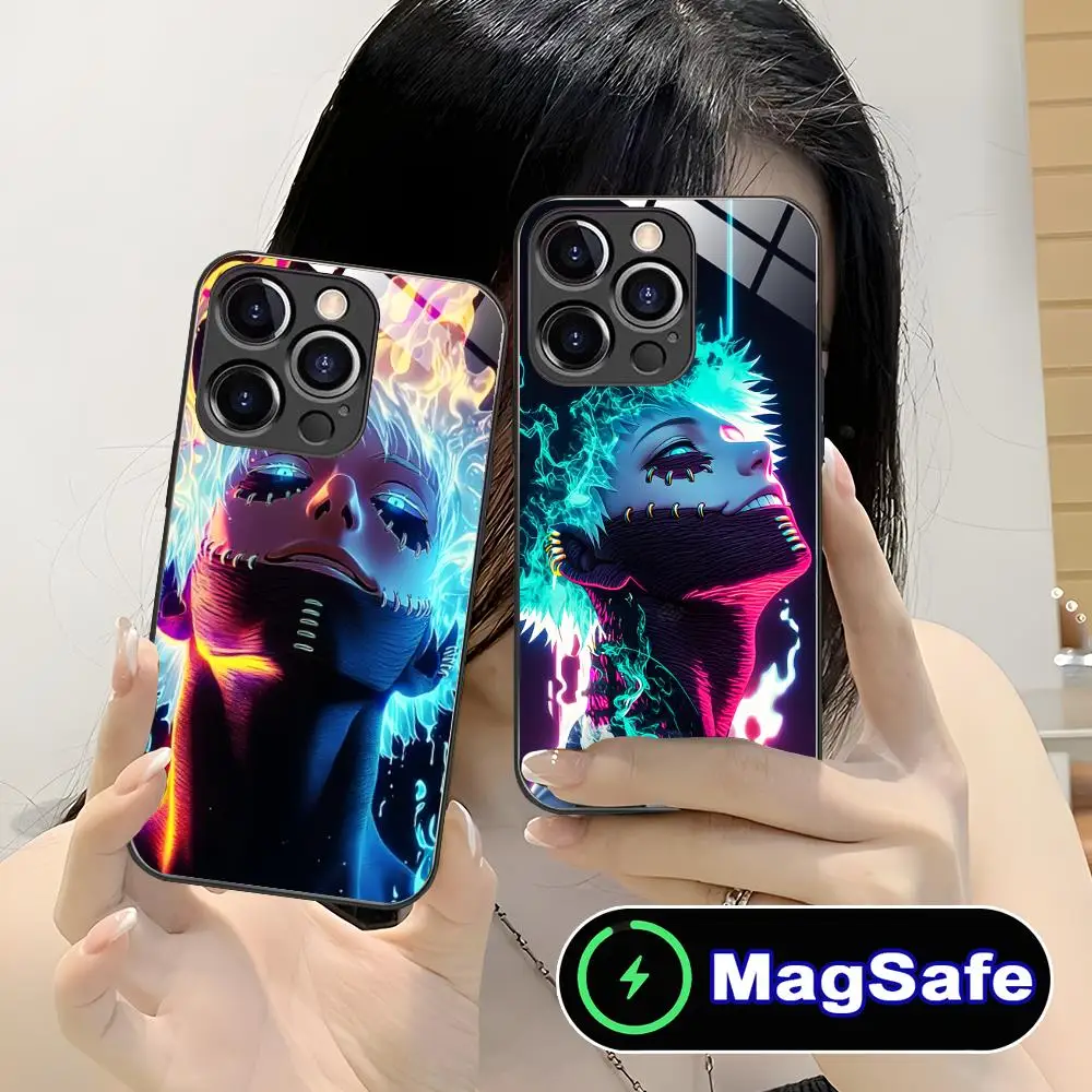 

Чехол для телефона My Hero Academia Dabi для iPhone 16, 15, 14, 13, 12, 11 Pro Max Plus Mini MagSafe, стеклянный цветной защитный чехол, красивый