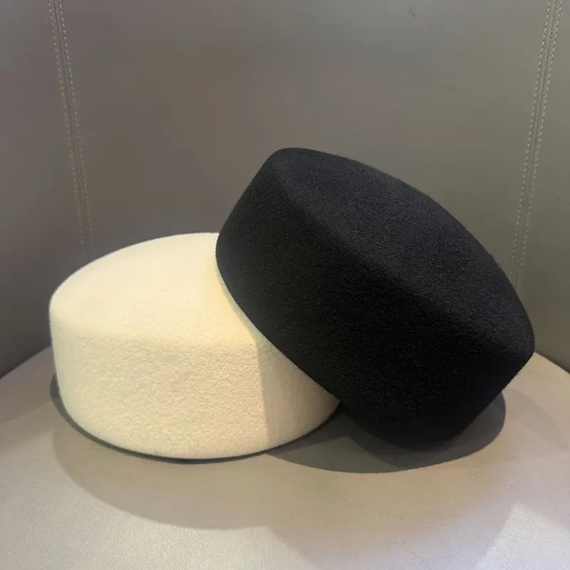 Weiß Schwarz Khaki Fedora Hut Winter Warm Klassische Baskenmütze Fascinator Hüte Hochzeit Party Pillbox Stewardess Kirche Hut Frauen Elegant – Detail 4
