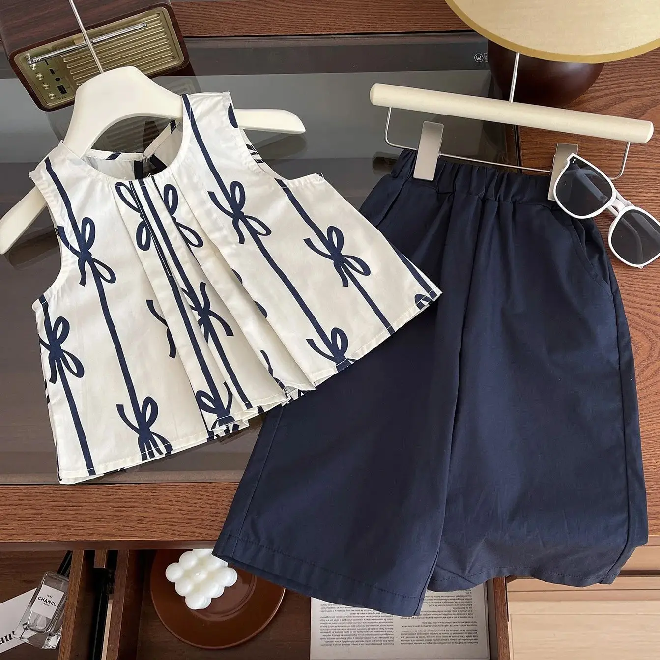 

Summer Children's Clothing Sweet Girls Striped Bow Print Casual Sleeveless Tank Top+Loose Pants Kids Outfit Sets Girl Daily Wear