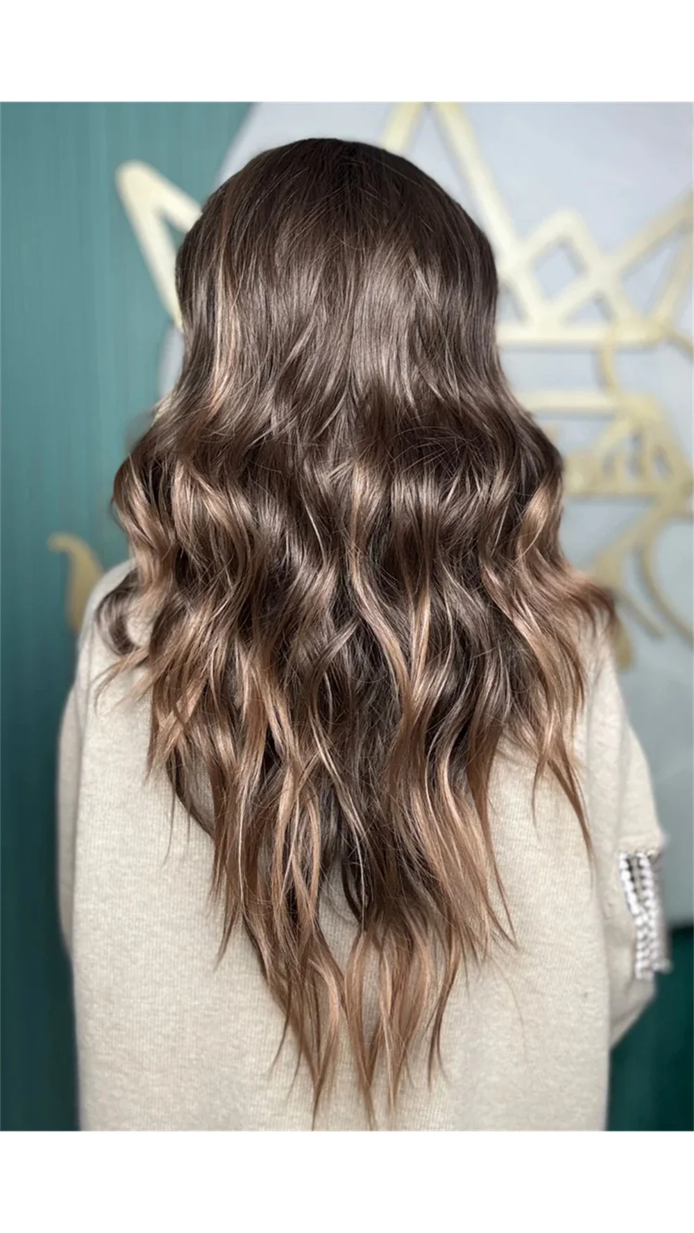 Brunette Blonde Highlights Synthetic Lace Frontal Wig Brown Sugar Natural Preplucked Hairline Realistic Look Wig for Easy Care