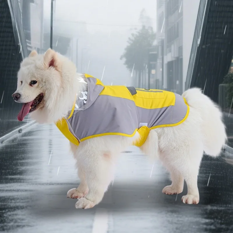 

Mesh lined reflective strip dog raincoat, waterproof fashionable dog jacket, pet dog coat suitable for large pet dogs