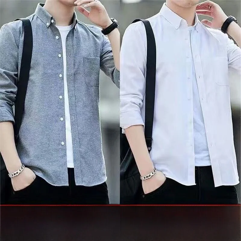 

Oxford Cloth Sun Protection Shirt Business Casual Long Sleeve Half Sleeve Spring Summer Men's White Shirt Youth Trend Loose Fit