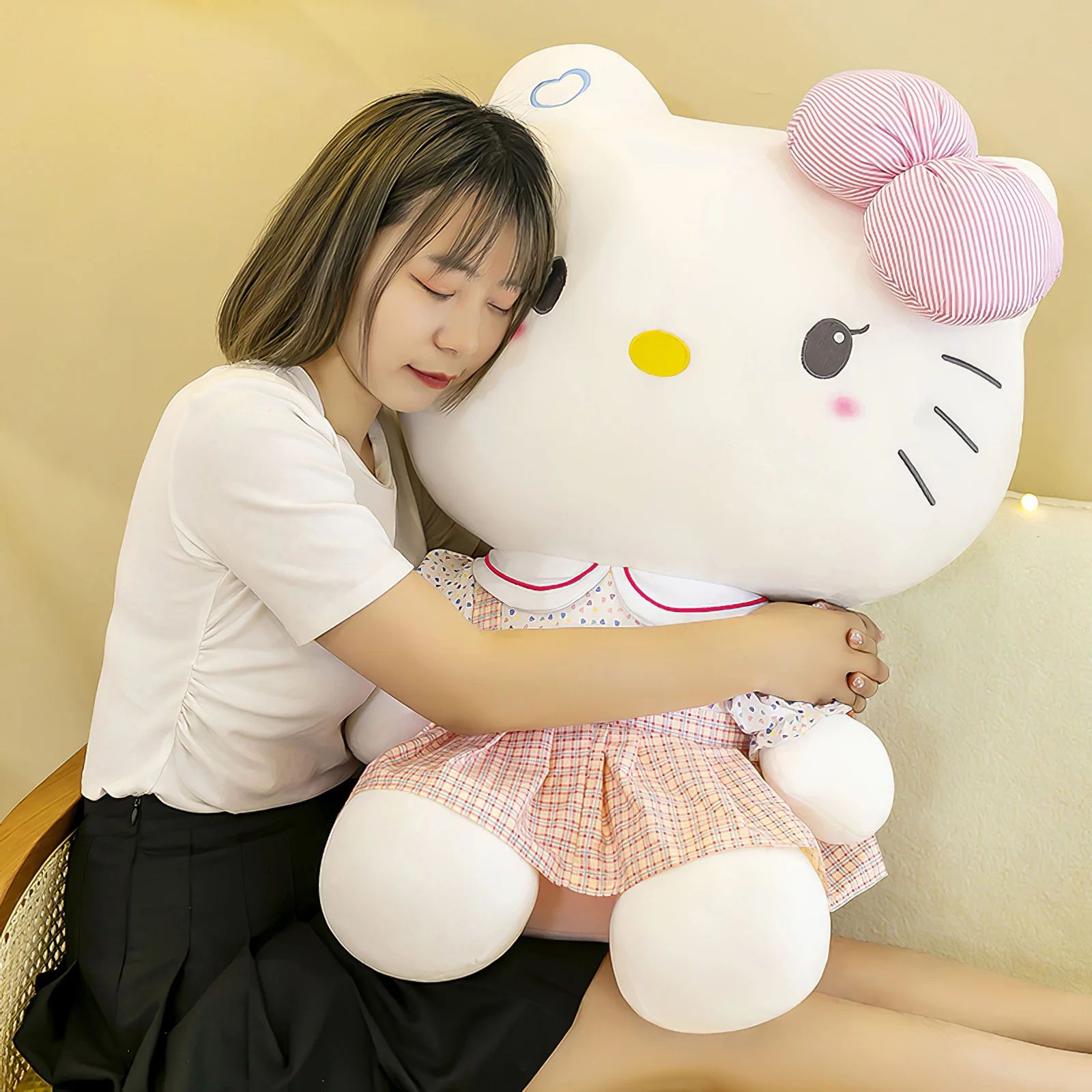 60cm Cartoon Sanrio Hello Kitty Plush Toy Kawaii Cute KT Cat Floral JK Skirt Plushies Soft Stuffed Doll Big Size Kid Pillow Gift