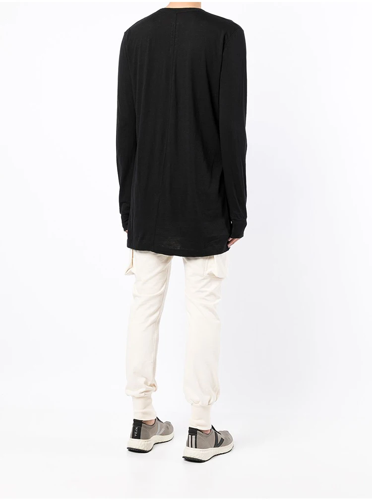 Dark RO Cotton High Street Tees Men's Deep V-neck Solid Color Fringed T-shirt Long Sleeved Loose Tank