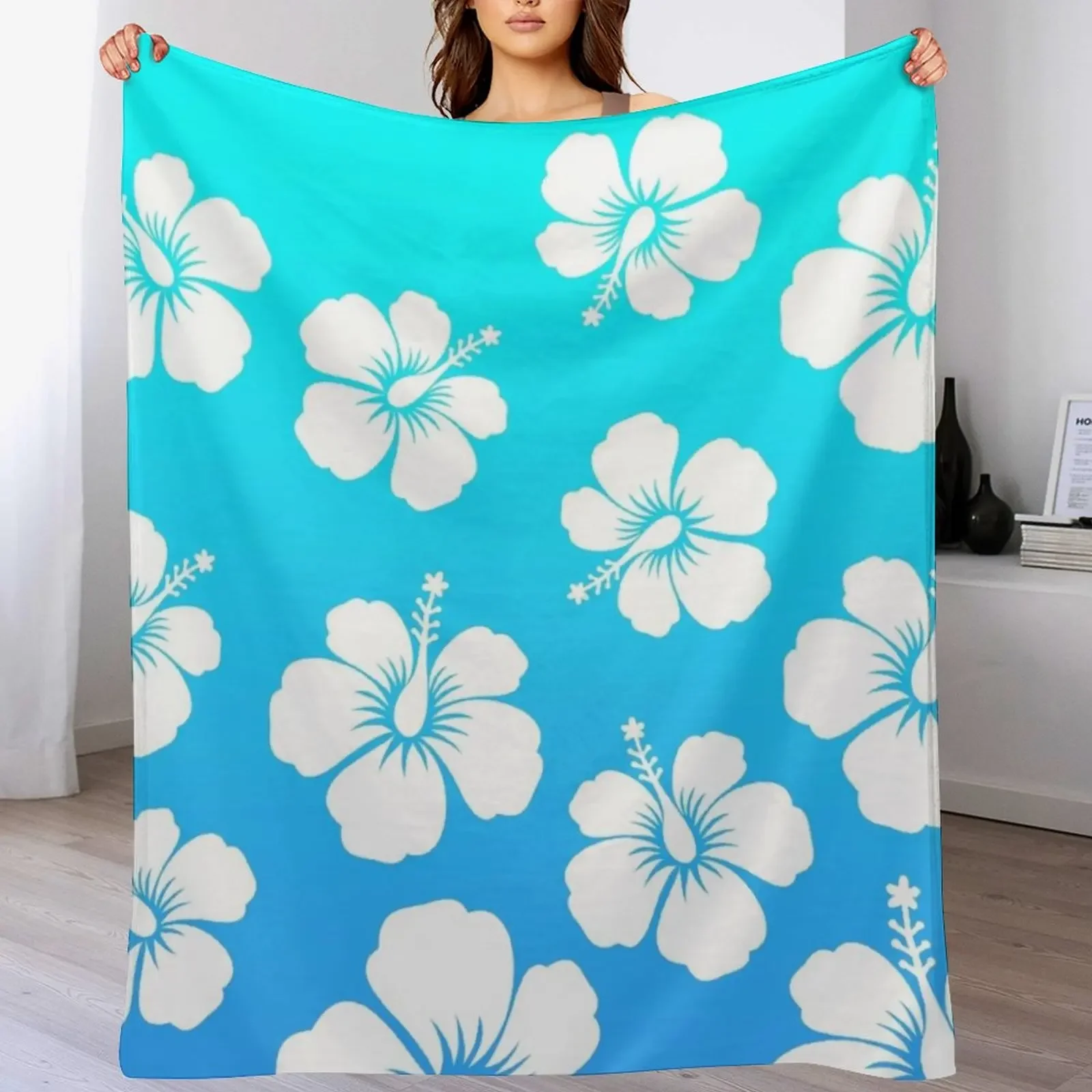 

Hibiscus flower pattern blue gradient Throw Blanket Thermals For Travel Blankets For Baby Decorative Throw Thermal Blankets