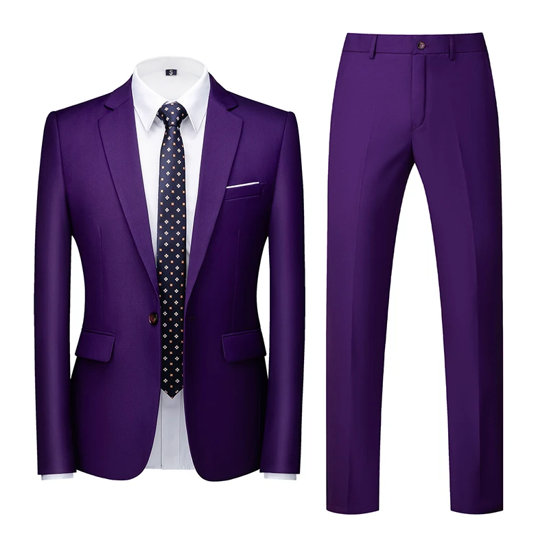 22 Colours Single Breasted Formal Wedding Suits Men\'s Clothing Fashion Simple Men Business Social Prom Party Dress 2 Piece Set