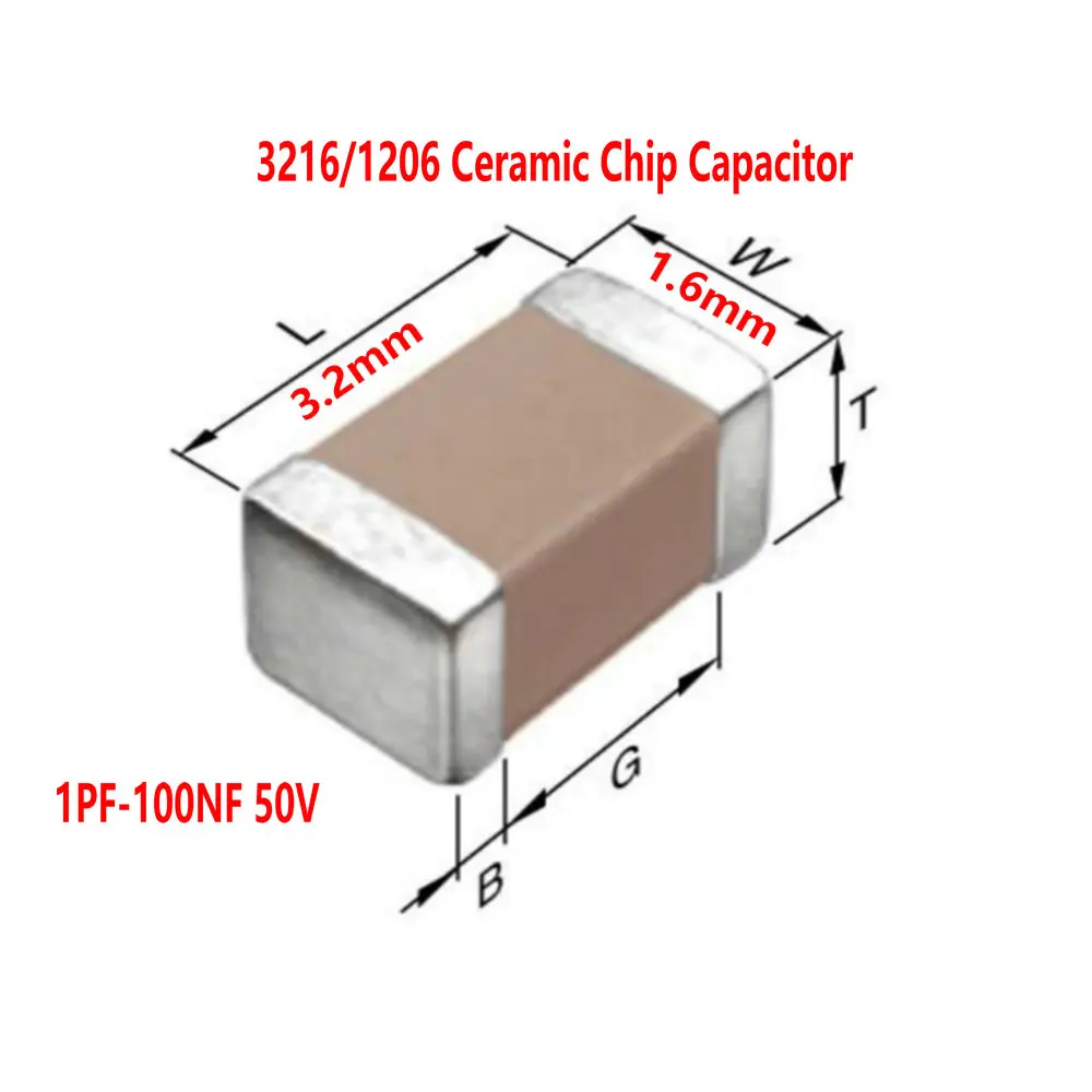 3216/1206 1PF 2/3/4/5/6/7/8/9/10 12 15 18 22 33 47 56 82 100PF 102 222 332 472 822 103 223 333 473 823 104K 10NF 100NF 50V
