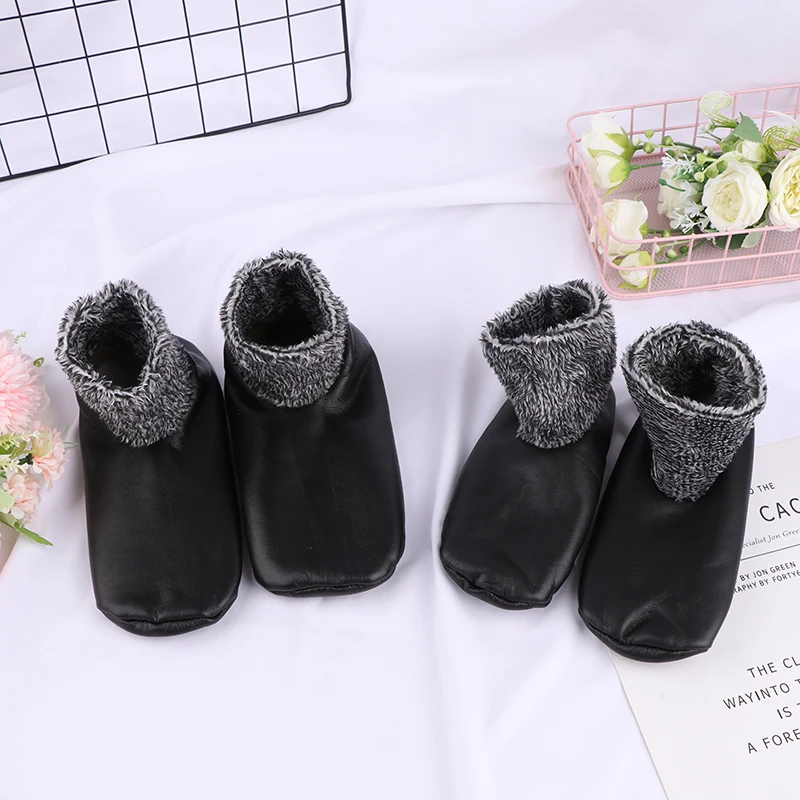 1 Paar Unisex Winter Warm PU Leer Thermische Boot Slipper Indoor Home Zachte Antislip Sokken Verdikte Comfortabele Middensokken