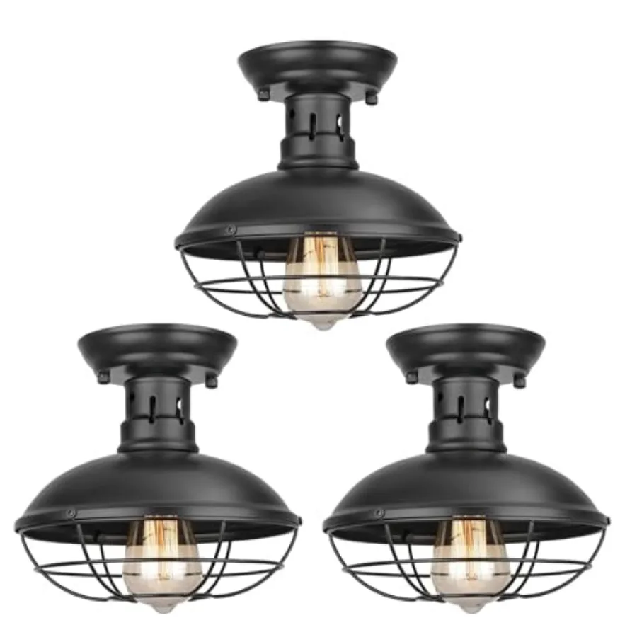

3 Pack Flush Mount Ceiling Light Industrial Farmhouse Ceiling Light Fixture Rustic Copper Metal Cage Flush Mount Light Fixture
