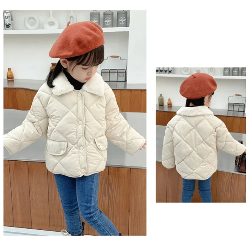 Kids Turndown Collar Coats Boys Girls Winter Warm Parkas Children Autumn Cotton Outer Clothing Baby Lightweight Jackets 2-6Y