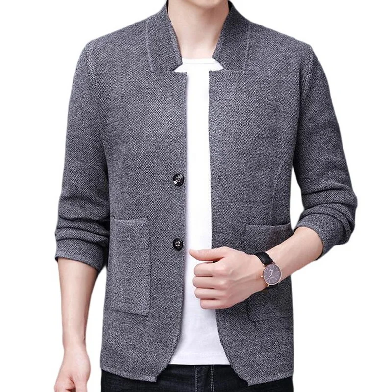 Men's Knitwear Cardigan Solid Color Casual Business Long Sleeve Suit Collar Sweater Cardigan Men Knitted Jackets