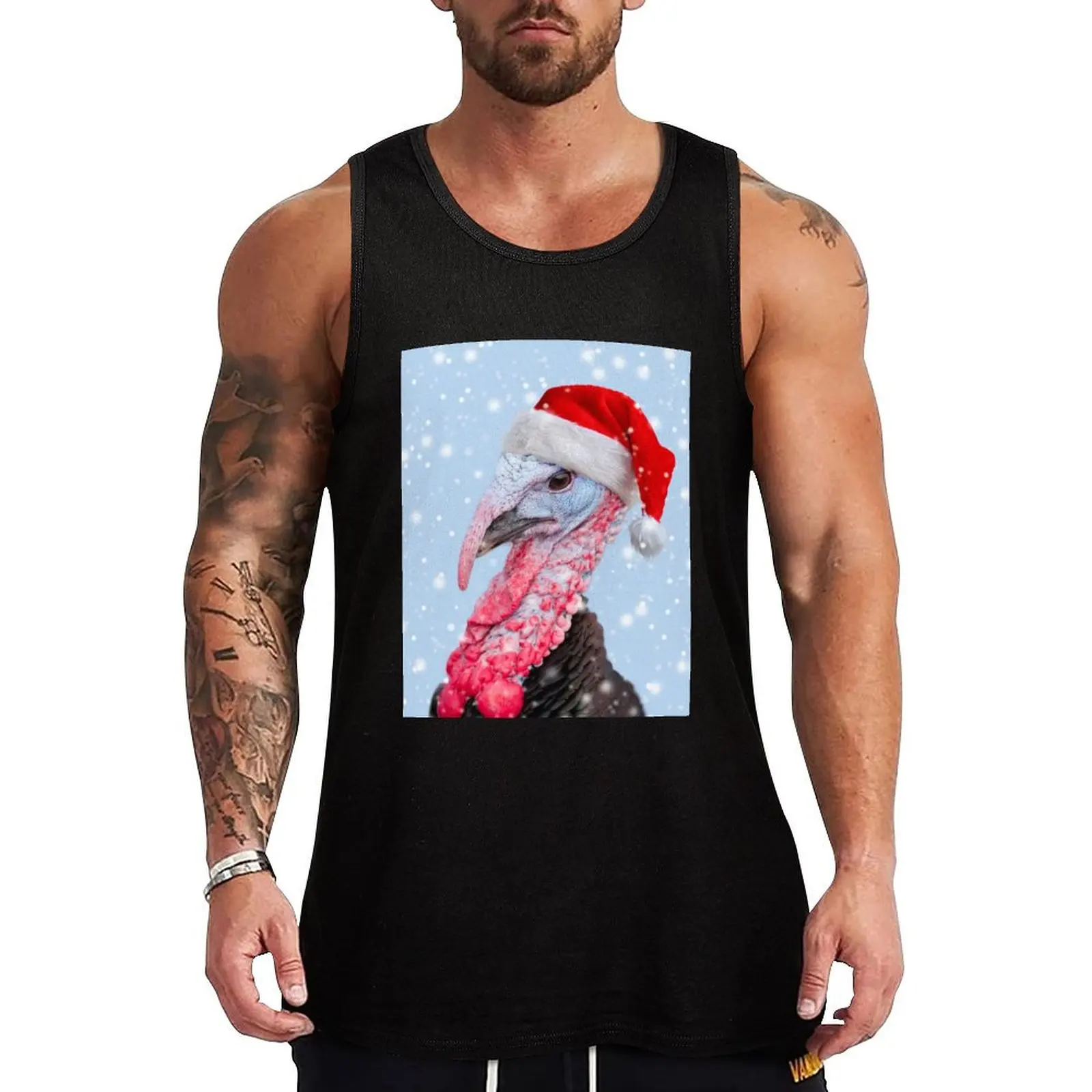 Turkey wearing a Christmas Santa Hat Tank Top Men's gym clothing anime