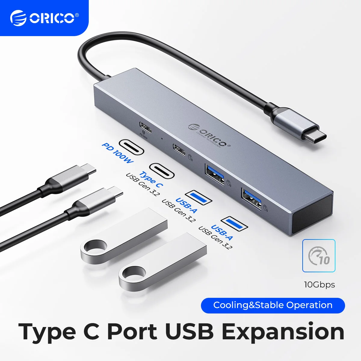 

ORICO Type C USB 3.2 10GBPS HUB 4 Ports Compatible With PD100W SD TF Splitter OTG Adapter Suitable For PC Computer Accessories